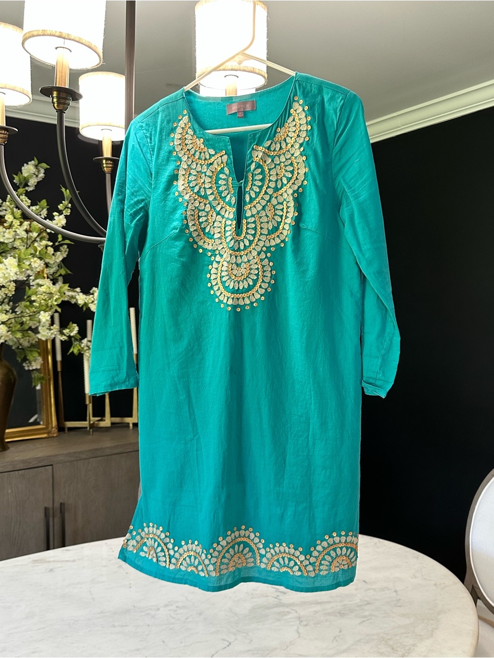 Harper Teal Tunic with Gold Sequin Embellishment
